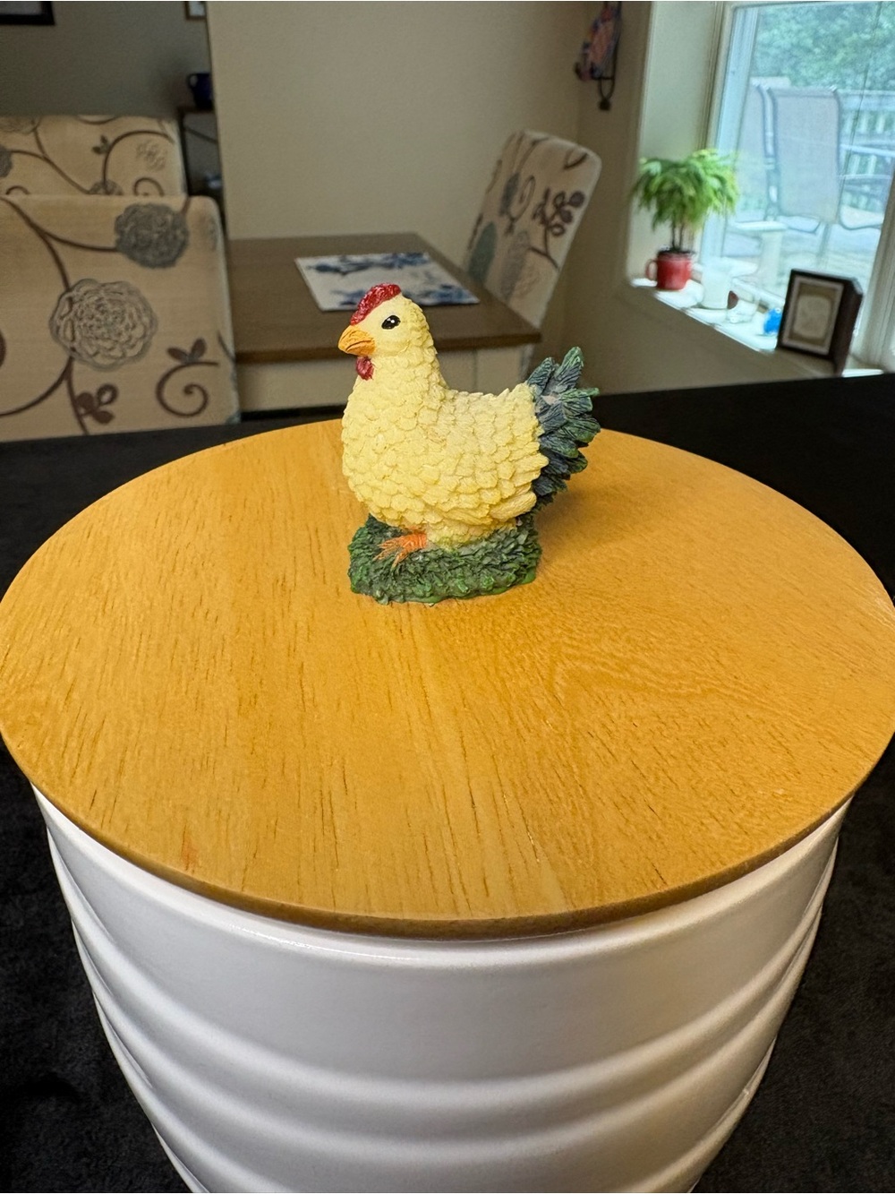 Ceramic White Kitchen Canister with Wooden Lid and Yellow Hen Knob - Picture 2 of 6